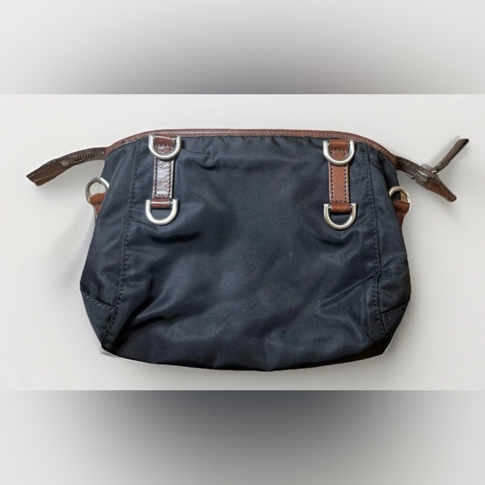 Dooney & Bourke Vintage Brown Leather & Black Nylon Bag – Silver Hardware, EUC
